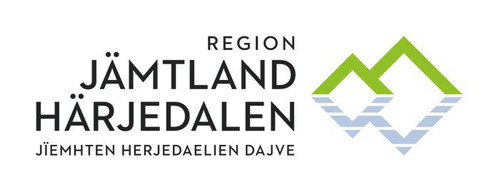 Logotyp för Region Jämtland Härjedalen med två kvadrater som symboliserar platsens fjälltoppar och vattendrag och representerar regionens arbete för utveckling och tillväxt samt en hälso- och sjukvård av hög kvalitet.