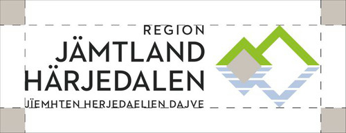 Logotyp för Region Jämtland Härjedalen med två kvadrater som symboliserar platsens fjälltoppar och vattendrag och representerar regionens arbete för utveckling och tillväxt samt en hälso- och sjukvård av hög kvalitet.