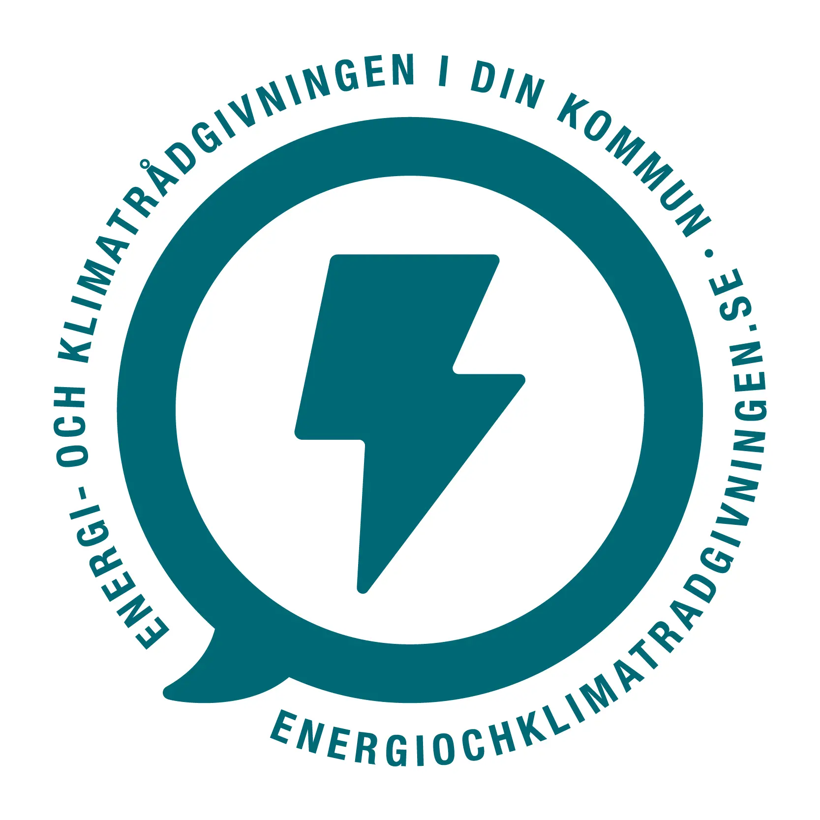 Energirådgivningens logga: en blixt i en pratbubbla, med texten "energi- och klimatrådgivningen i din kommun", samt webbadressen "energiochklimatradgivningen.se".