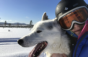 Bild på två vuxna i skogen med ett barn i ryggsäcken på ryggen