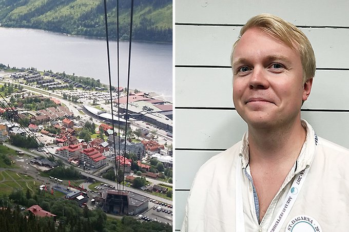 kollage med bild på Åre by uppifrån till vänster och till höger ett porträtt på Fredrik Möller