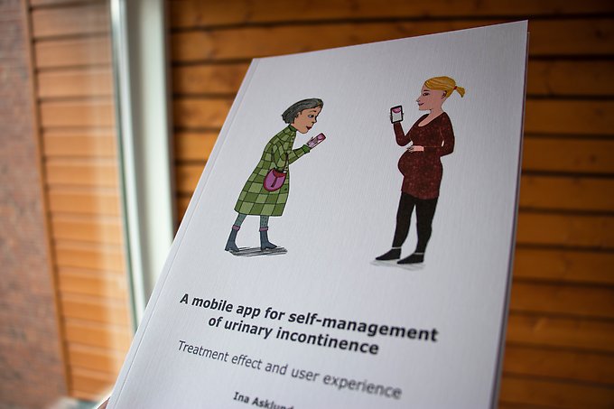 Framsidan på en avhandling med texten A mobile app for self-management of urinary incontinence: treatment effect and user experience